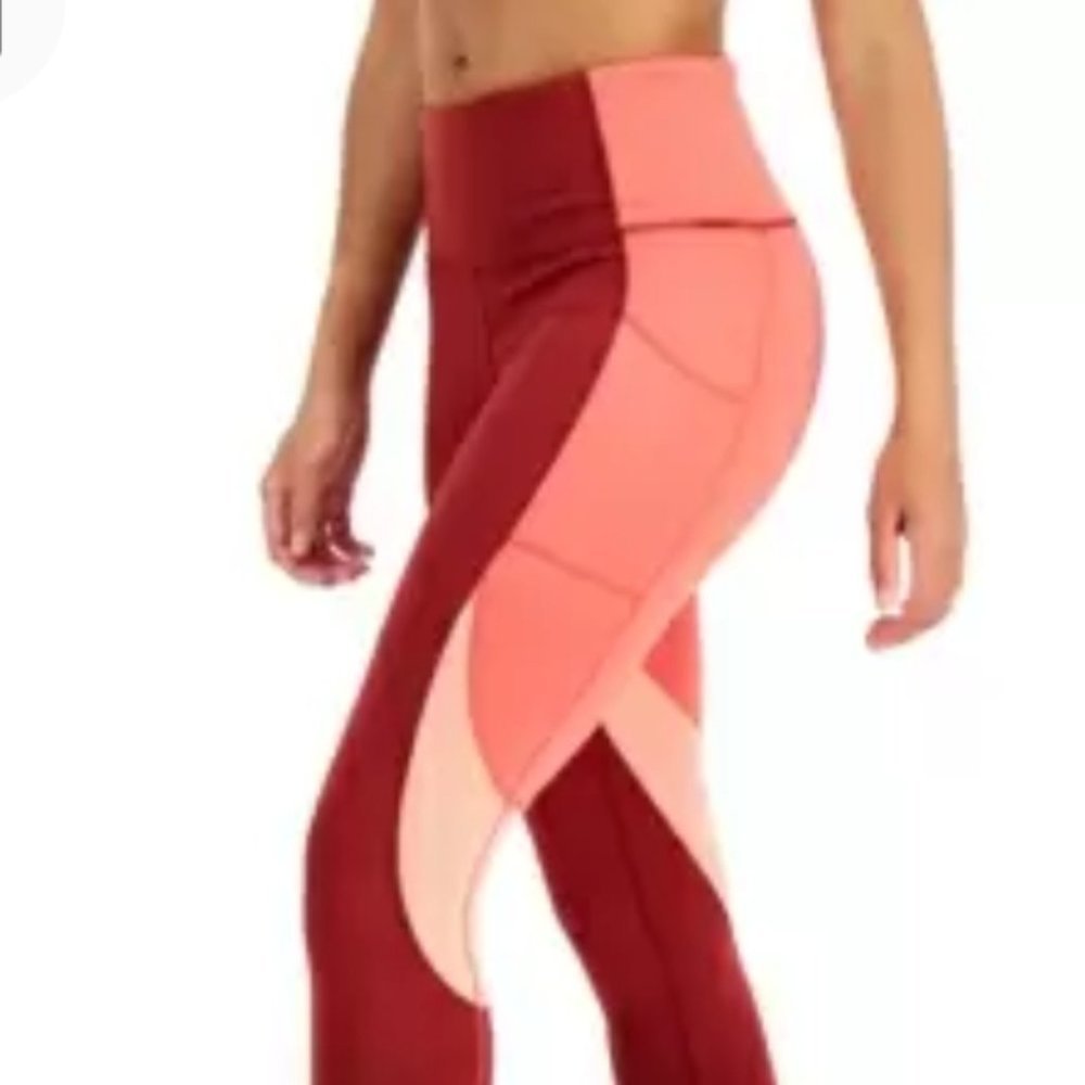 NWT.12.Ideology Women’s High Rise,2 Side Pockets Colorblock 7/8 Leggings, Red